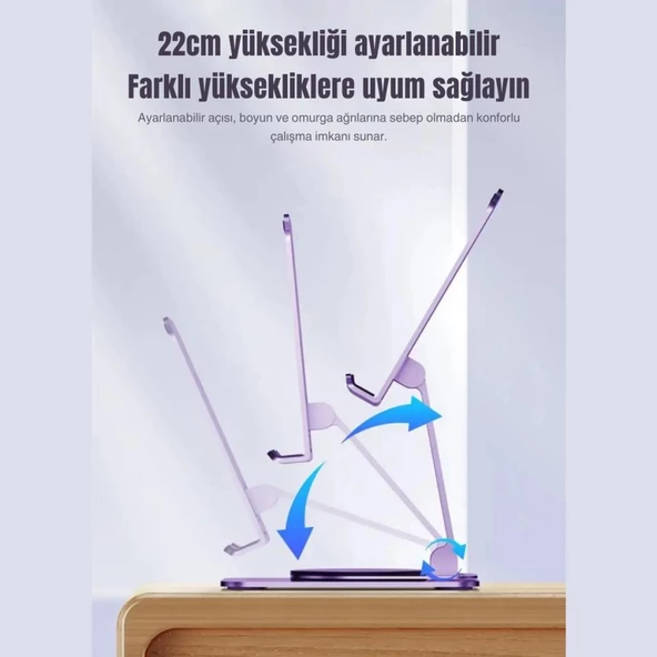 Coofbe Plastik Yükseklik Ayarlı 360° Dönebilen Tablet Laptop Standı Masaüstü Telefon Tutucu Kaymaz Ped - 4