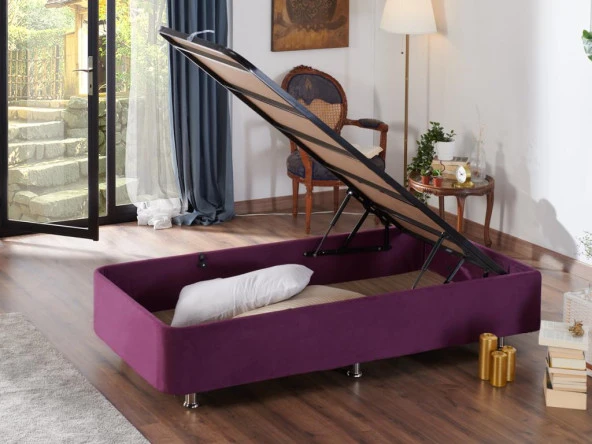 Niron Purple Baza - 80x180 cm Tek Kişilik Sandıklı Mor Kumaş Baza Silinebilir Soho Kumaş