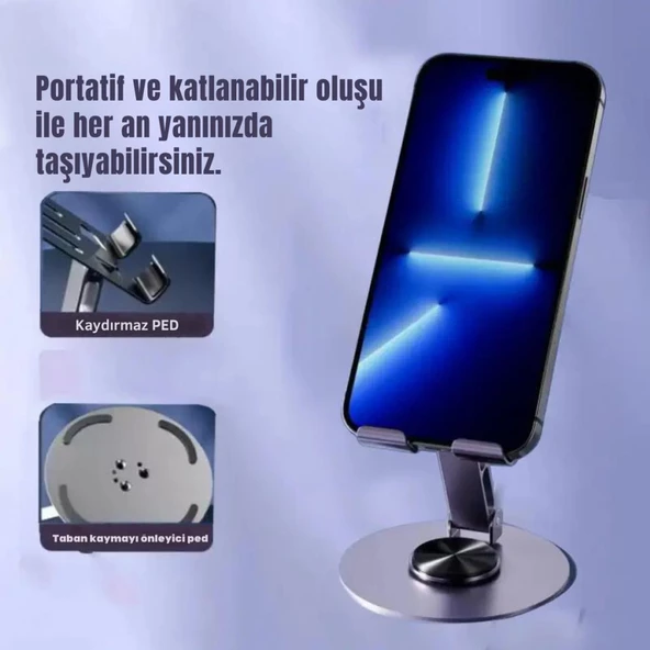 Coofbe Plastik Yükseklik Ayarlı 360° Dönebilen Tablet Laptop Standı Masaüstü Telefon Tutucu Kaymaz Ped - 2