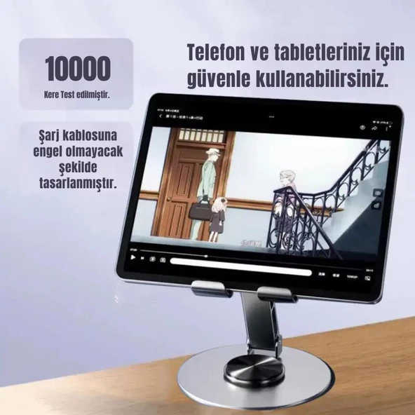 Coofbe Plastik Yükseklik Ayarlı 360° Dönebilen Tablet Laptop Standı Masaüstü Telefon Tutucu Kaymaz Ped - 3