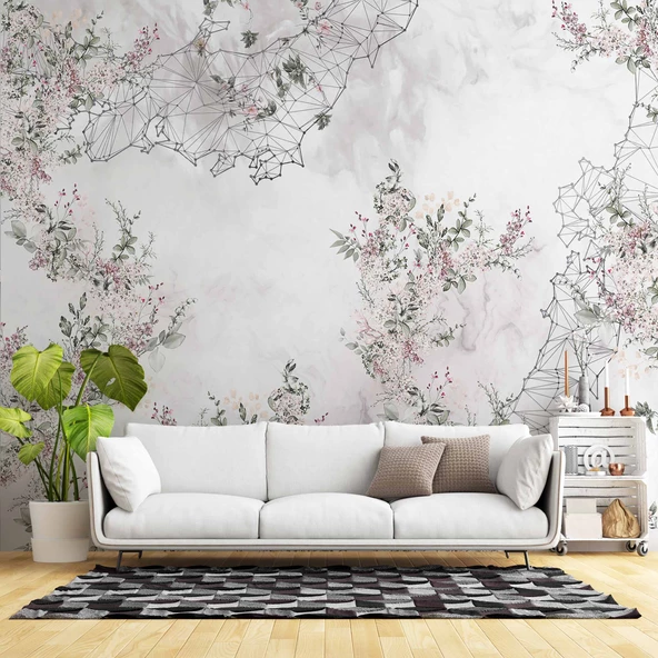 Soft Çiçek Çizim Desenli Duvar Kağıdı - 1