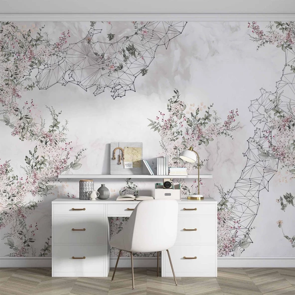 Soft Çiçek Çizim Desenli Duvar Kağıdı - 4