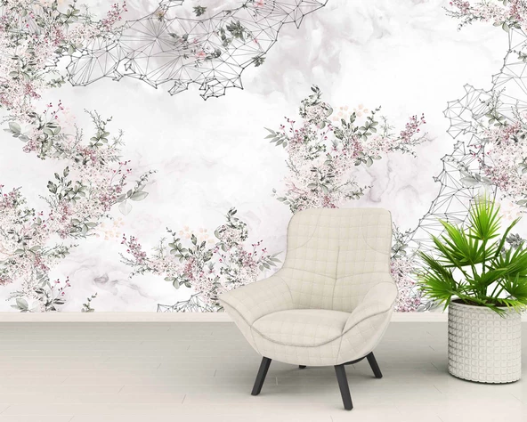Soft Çiçek Çizim Desenli Duvar Kağıdı - 6