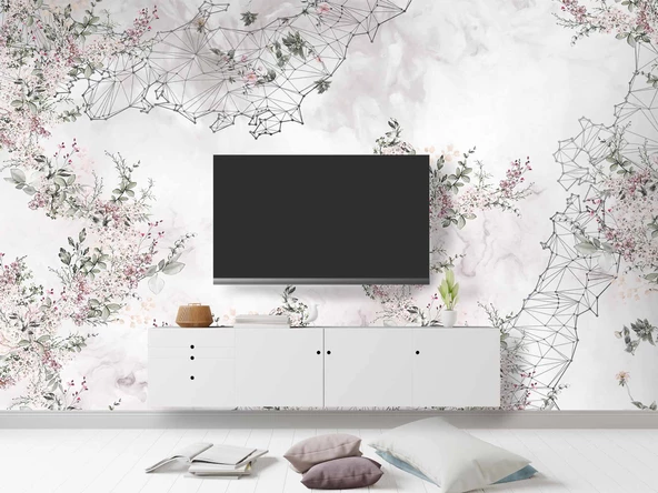 Soft Çiçek Çizim Desenli Duvar Kağıdı - 3