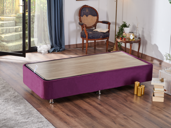 Niron Purple Baza - 80x200 cm Tek Kişilik Sandıklı Mor Kumaş Baza Silinebilir Soho Kumaş - 2
