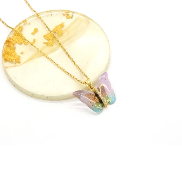 Çelik Kolye - Kelebek Kolye Altın Kaplama KLY-633 - Resim 3