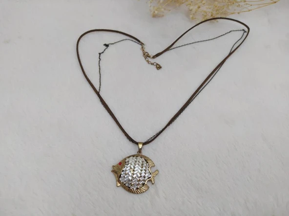 Hdmarketim Otantik Modern Taşlı Balık Kolye ürün görseli