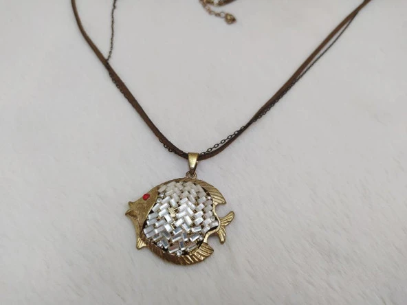 Hdmarketim Otantik Modern Taşlı Balık Kolye - Resim 2