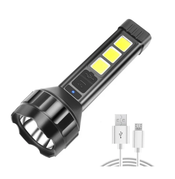 WellHise 659 Usb Şarjlı El Feneri COB Yan Işık Güçlü El Feneri USB Şarj Edilebilir Açık Kamp Lambası Taşınabilir