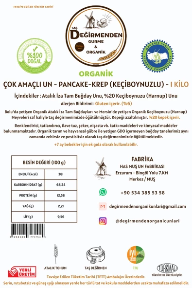 Organik Atalık Çok Amaçlı Un - Keçiboynuzlu Pancake Krep - 1 Kilo - 2