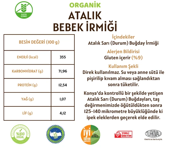 Taş Değirmenden Organik Atalık Bebek İrmiği - 500 Gram - Resim 2