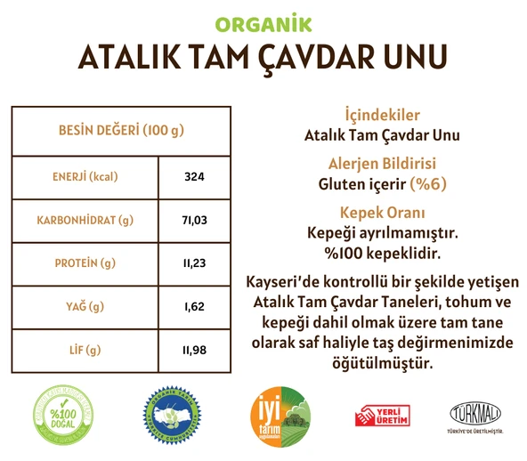 Taş Değirmenden Organik Organik Atalık Tam Çavdar Unu - 5 Kilo - Resim 2