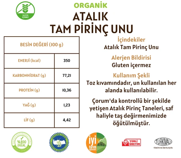 Taş Değirmenden Organik Atalık Tam Pirinç Unu (Gluten İçermez) - 300 Gram - Resim 2