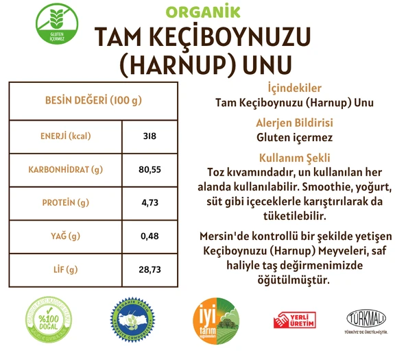 Taş Değirmenden Organik Keçiboynuzu (Harnup) Unu (Gluten İçermez) - 300 Gram - Resim 2