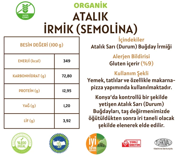Taş Değirmenden Organik Atalık İrmik (Semolina) - 500 Gram - Resim 2