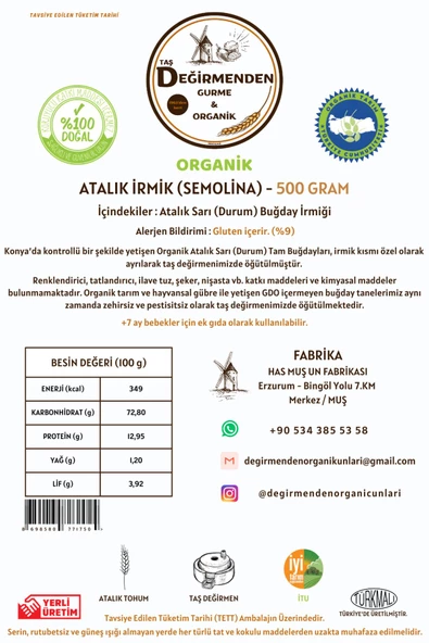 Organik Atalık İrmik (Semolina) - 500 Gram - 2