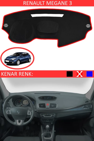 Renault Megane 3 İçin Uygun Torpido Koruma Halısı Siyah Kenar Renk Kırmızı