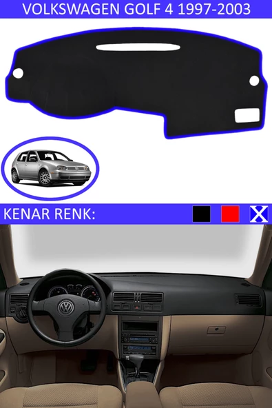 Volkswagen Golf 4 1997-2003 İçin Uygun Torpido Koruma Halısı Siyah Kenar Renk Mavi