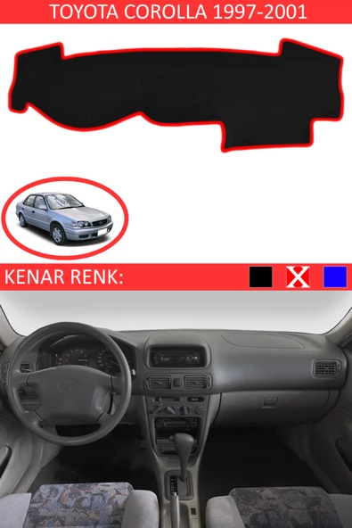 Toyota Coralla 1997-2001 İçin Uygun Torpido Koruma Halısı Siyah Kenar Renk Kırmızı