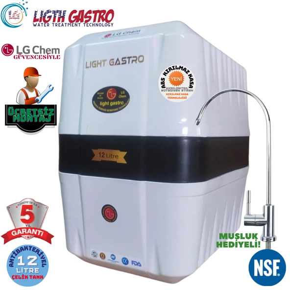 LİGHT GASTRO BEYAZ SİYAH MONTAJ DAHİL 12 LİTRE 7 FİLTRE 14 AŞAMA SU ARITMA CİHAZI