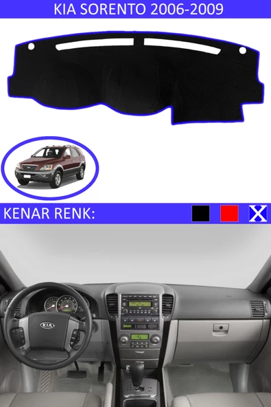 Kia Sorento 2006-2009 İçin Uygun Torpido Koruma Halısı Siyah Kenar Renk Mavi