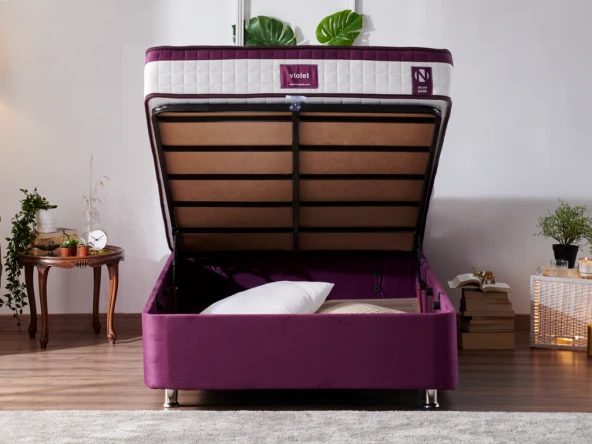 Niron Purple Baza 120x200 cm Tek Kişilik Sandıklı Mor Kumaş Baza Silinebilir Soho Kumaş