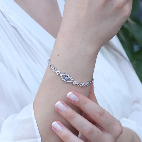 Gurmet Zincirli Göz Modeli Gümüş Bilelik - Resim 2