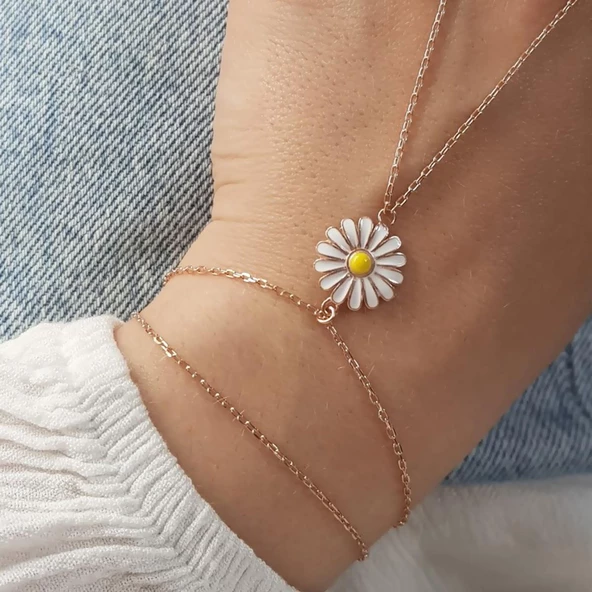 Papatya Mineli Rose Gold Kaplama 925 Ayar Gümüş Şahmeran ürün görseli 1