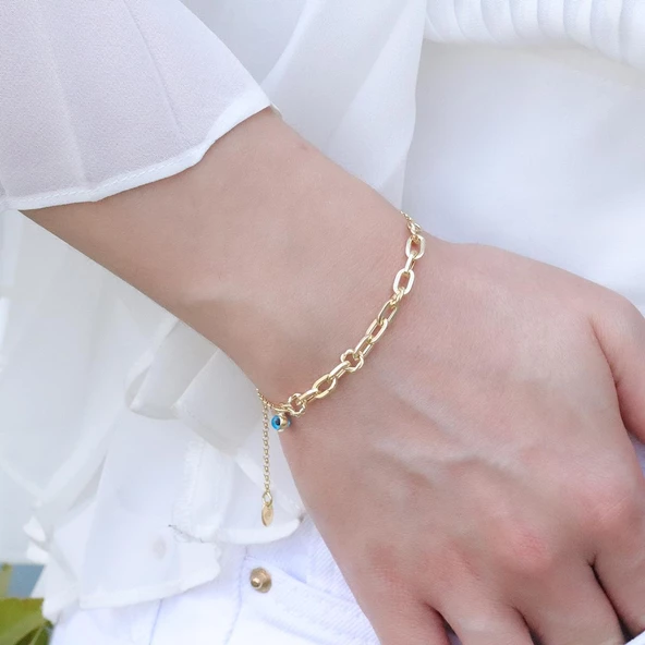 Mini Burgu Halkalı Gold Kaplama Gümüş Hallow Bileklik - Resim 3