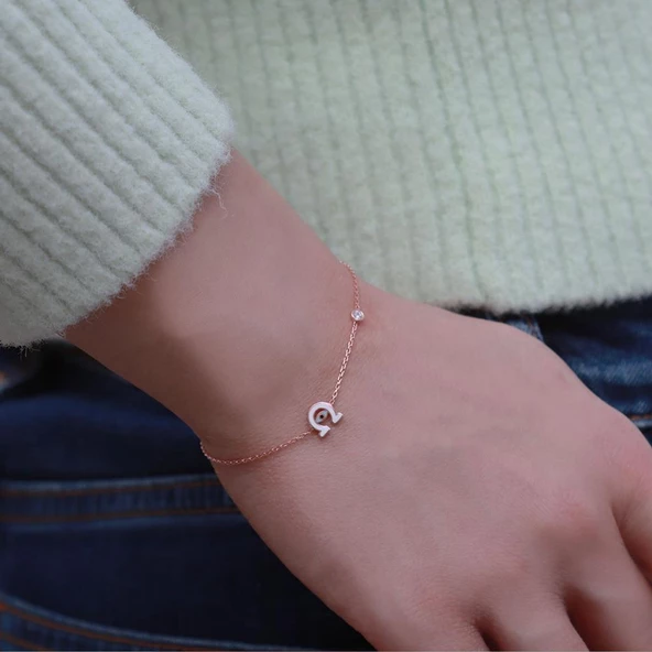 Şans Nalı Figürlü Zirkon Taşlı Mine İşli Rose Gold Kaplama Gümüş Bileklik - Resim 2