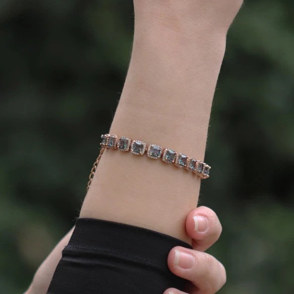 Mistik Topaz Taşlı Rose Gold Kaplama Su Yolu Bileklik - Resim 4