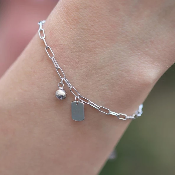 Trend Mini Plaka Gümüş Bileklik - Resim 3