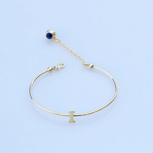 Gold Kaplama Nazar Boncuklu I Harfi Gümüş Bileklik ürün görseli 1