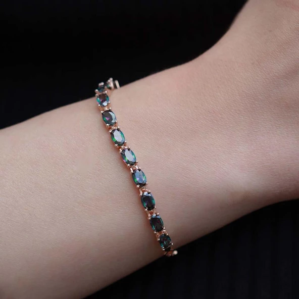 Mistik Topaz Taşlı Rose Gold Kaplama Gümüş Bileklik ürün görseli 1