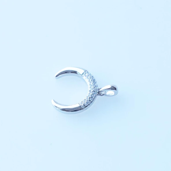 Zirkon Taşlı Hilal Gümüş Kolye Ucu - Resim 2