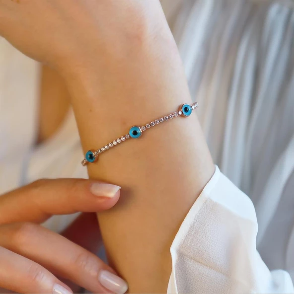 Göz Figürlü Zirkon Taşlı Rose Gold Kaplama Su Yolu Bileklik - Resim 3