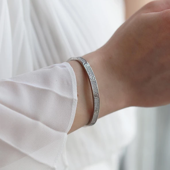 Crtr Modeli Zirkon Taşlı Gümüş Kelepçe - Resim 3