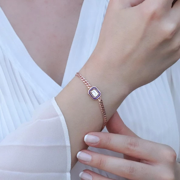 Gurmet Zincirli Rose Gold Kaplama İkon Gümüş Bileklik ürün görseli 1
