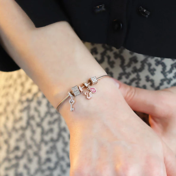 Pndr Charmlı Rose Gold Kaplama Gümüş Bileklik - Resim 3