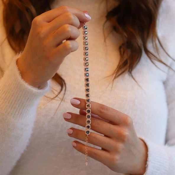 Mistik Topaz Taşlı Rose Gold Kaplama Su Yolu Bileklik - Resim 5