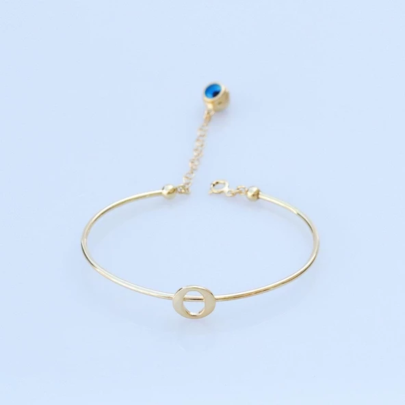 Gold Kaplama Nazar Boncuklu O Harfi Gümüş Bileklik ürün görseli 1