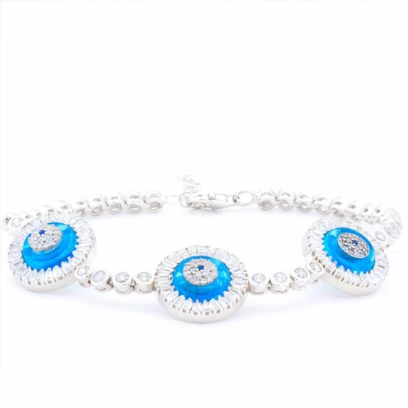 Cam Gözlü Zirkon Taşlı Gümüş Bileklik - Resim 4