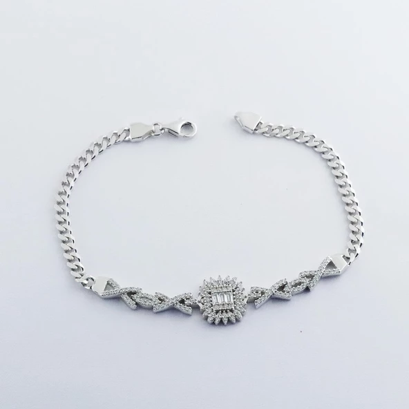 Gurmet Zincirli Baget Gümüş Bileklik - Resim 4