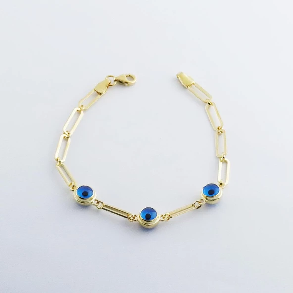 3 Nazar Boncuklu Gold Kaplama Trend Geçme Bileklik - Resim 2