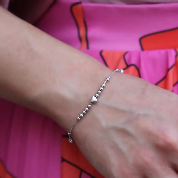 Kalp Gümüş Bileklik - Resim 3