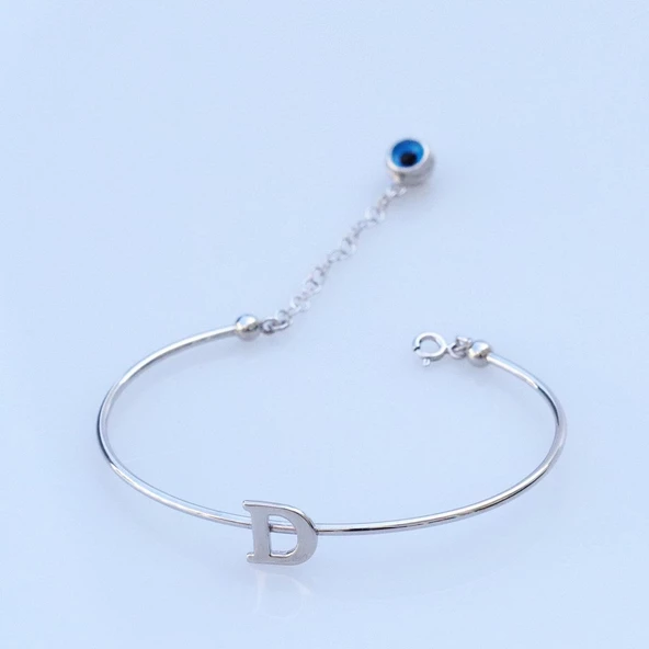 Nazar Boncuklu D Harfi Gümüş Bileklik ürün görseli 1