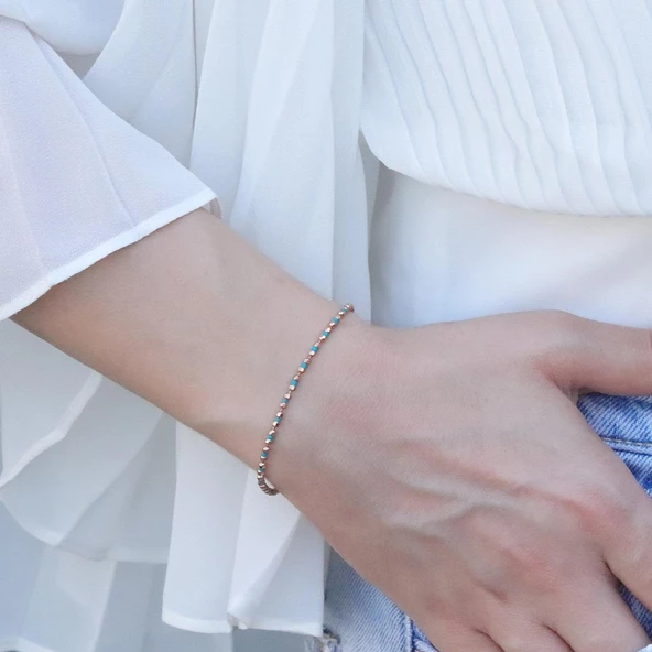 Rose Gold Kaplama Firüze Taşlı Dorika Bileklik - Resim 4