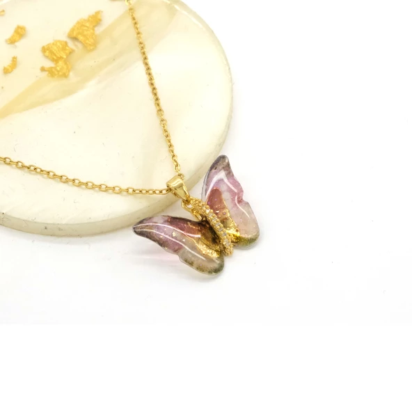 Çelik Kolye - Kelebek Kolye Altın Kaplama KLY-624 - Resim 2