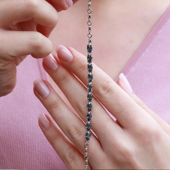 Mistik Topaz Taşlı Su Yolu Gümüş Bileklik - Resim 2