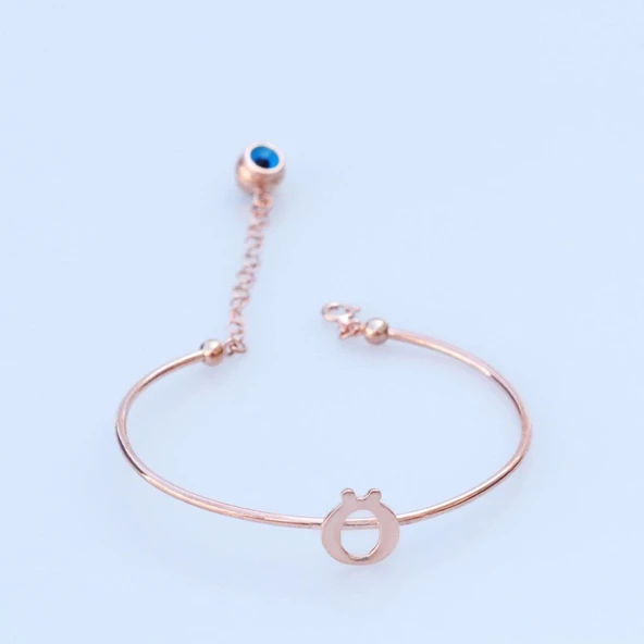 Rose Gold Kaplama Nazar Boncuklu Ö Harfi Gümüş Bileklik ürün görseli